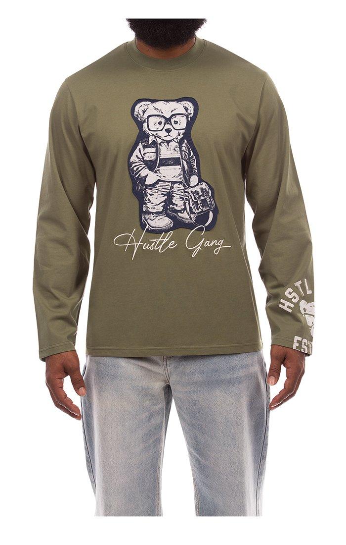 Hustle Gang Men's Rupert Knit Long Sleeve T-Shirt - Olive - OLIVE